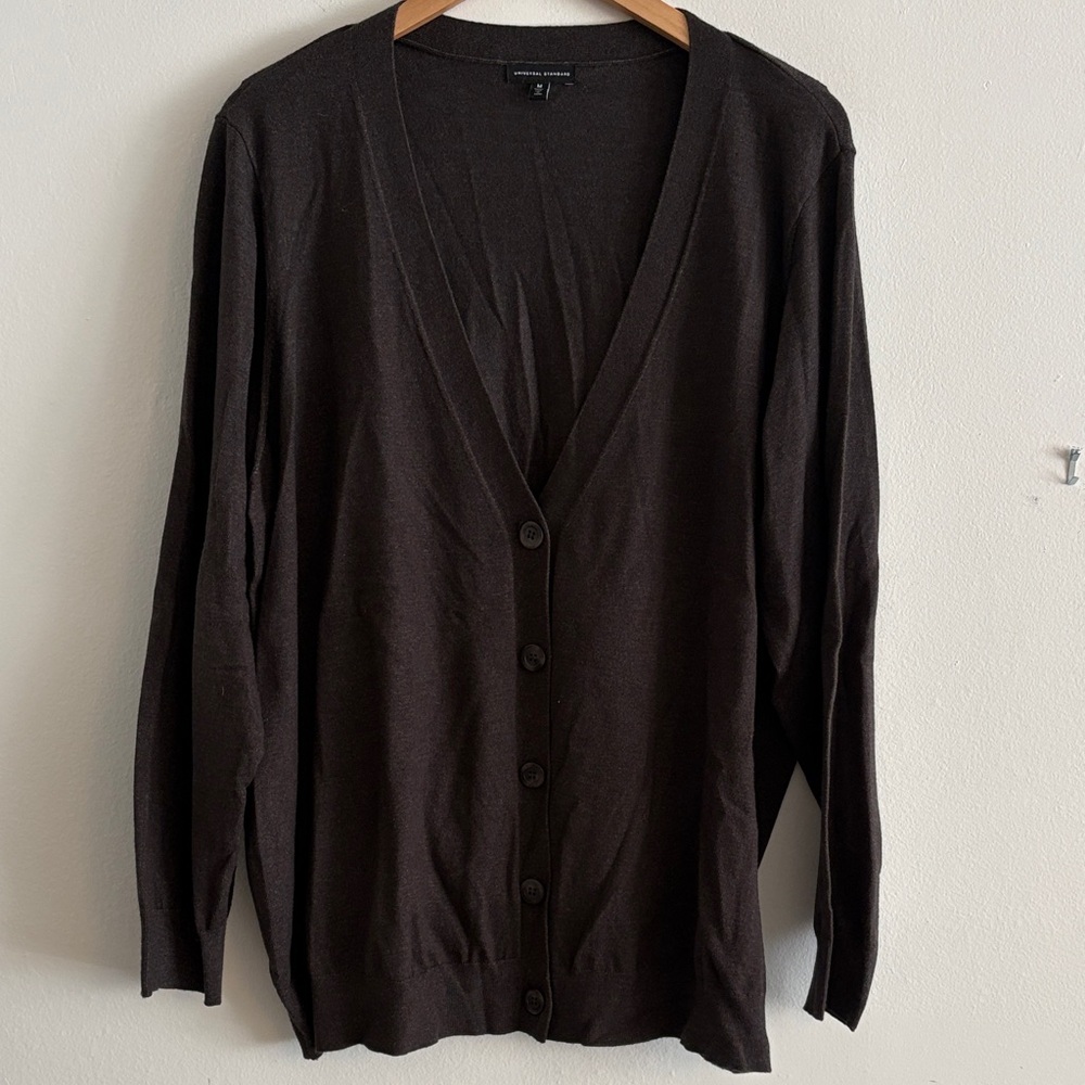 Universal Standard Long Sleeve V-Neck Lightweight Cardigan Dark Grey